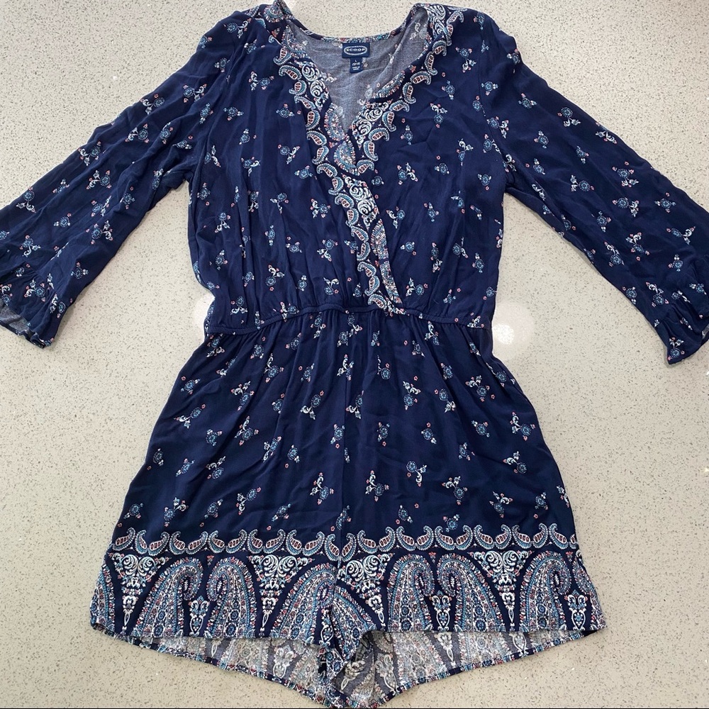 Blue Floral Romper with 3/4 sleeves- women size L